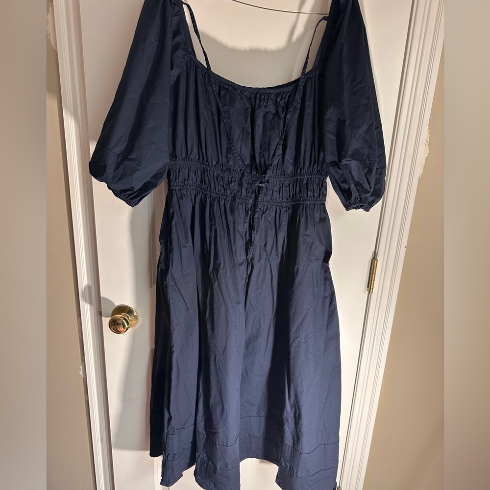 Navy Puff Sleeve Cottagecore Midi Dress – Size XL – Brand New!